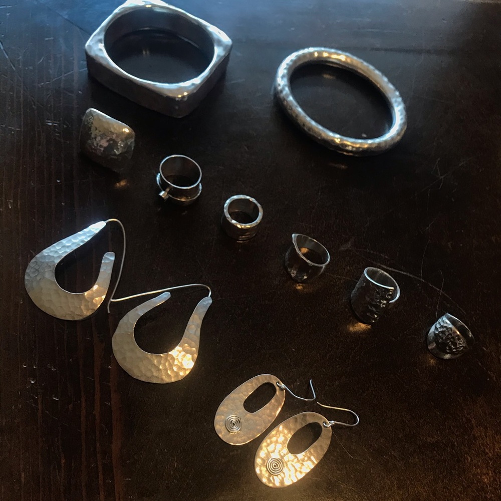An assortment of silver jewelry